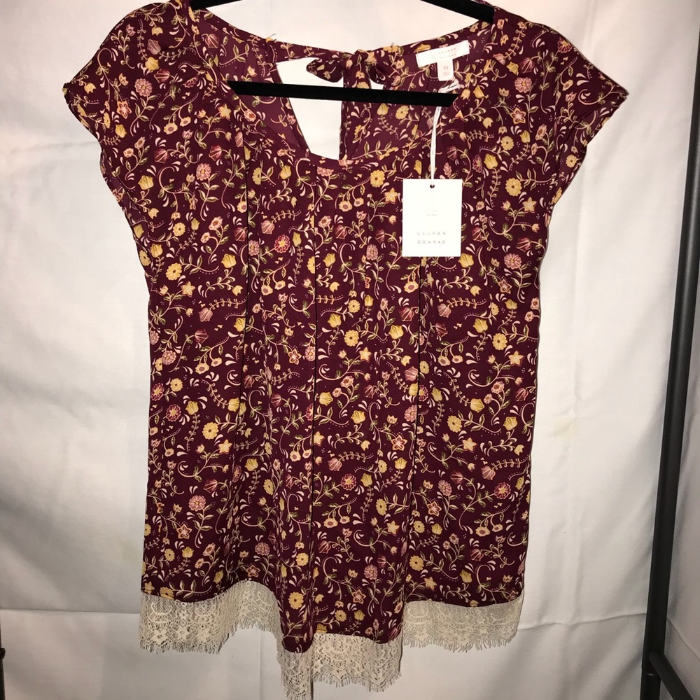 LC Lauren Conrad Pleat Neck Maroon Top
